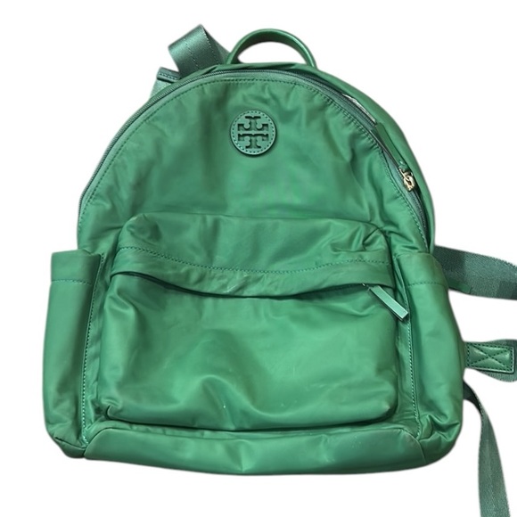 Tory Burch Ella Logo Nylon Adjustable Dual Zip Compartment Backpack in Arugula - Picture 9 of 16
